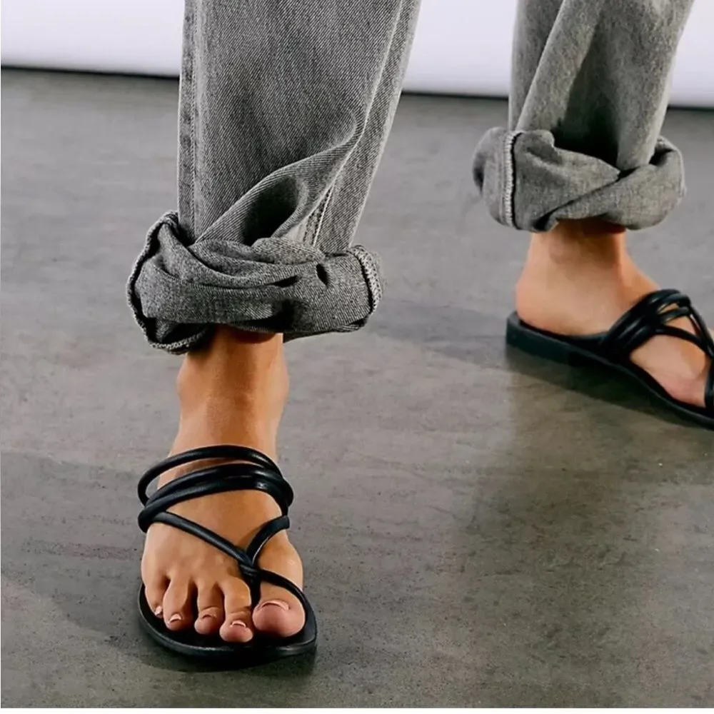 Free People Kayla Black Soft Strappy Slip On Sandals